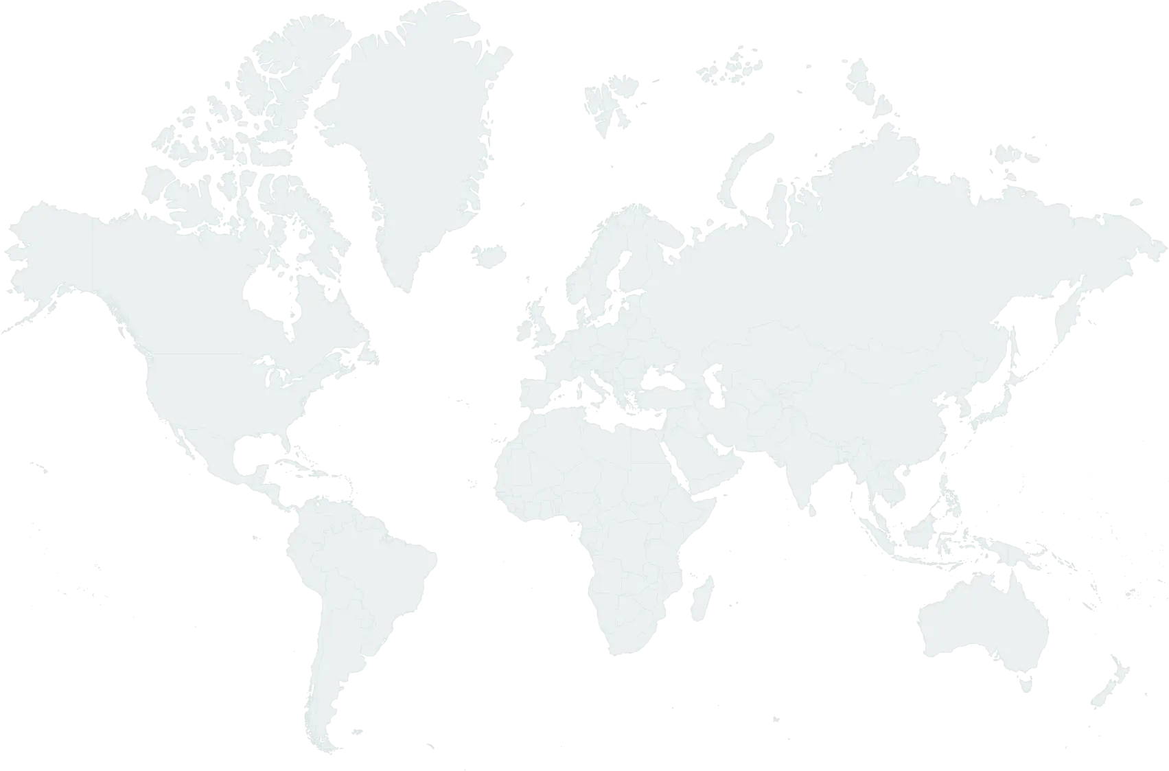 Simplified world map showing continents and major islands in light gray on a black background.